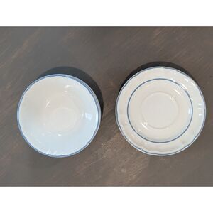 Floral Expressions Stoneware Small Plates & Bowls, Set of 4 (8 pieces), Blue Tri